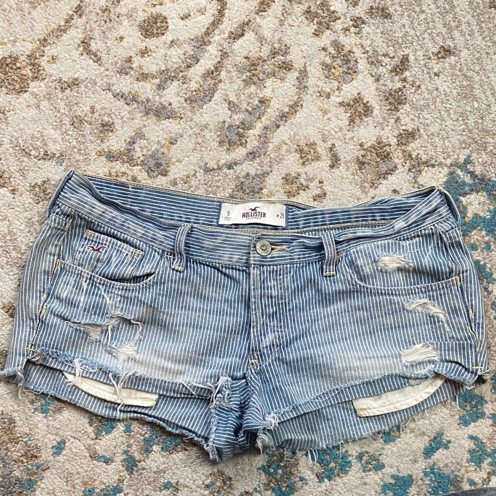 Hollister Distressed Blue Striped Jean Shorts